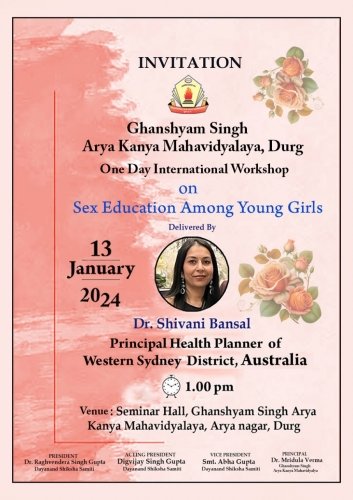 ONE DAY INTERNATIONAL WORKSHOP ON SEX EDUCATION AMONG YOUNG GIRLS 13/01/2024