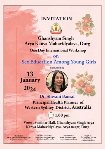 one Day International Workshop  On Sex Education  among young Girls 13/01/2024